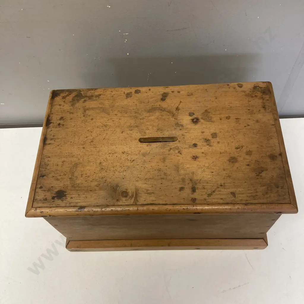 Large Antique Kauri Donation Box. H24 W40.5 D24cm Image 1++