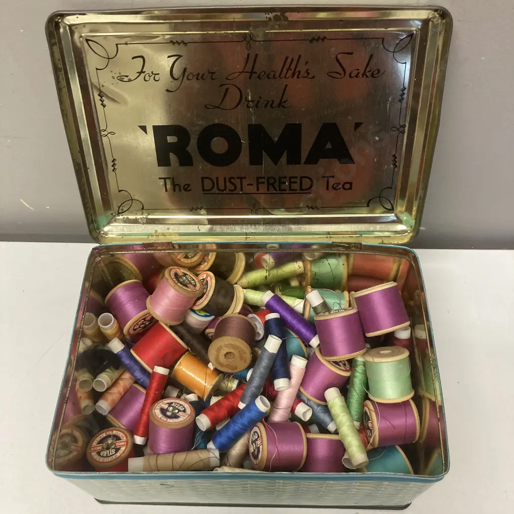 Vintage Tin With Assorted Cottons Image 1++