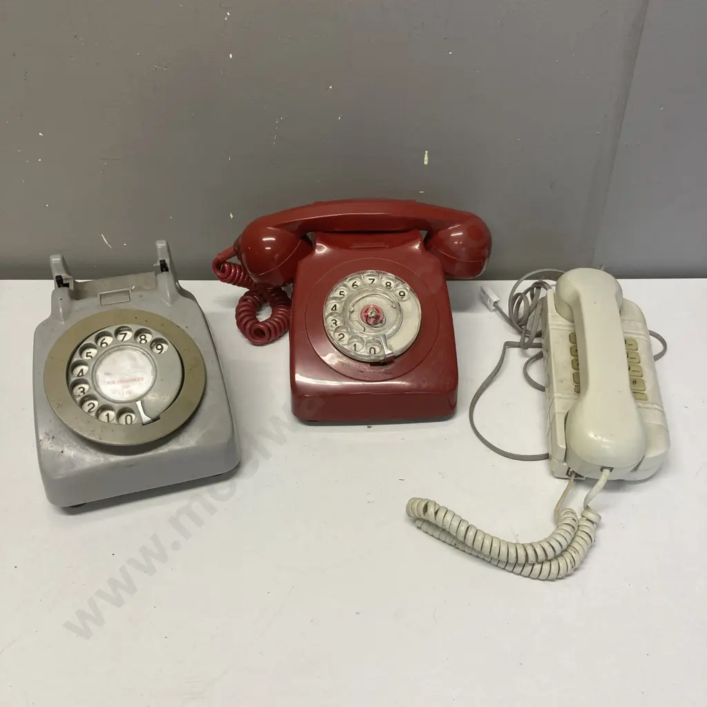GPO 746 Rotary Corded Phone - Red, GEC (England) 706 Phone - Grey & Custom Wall Phone (As Found Condition) Image 1++