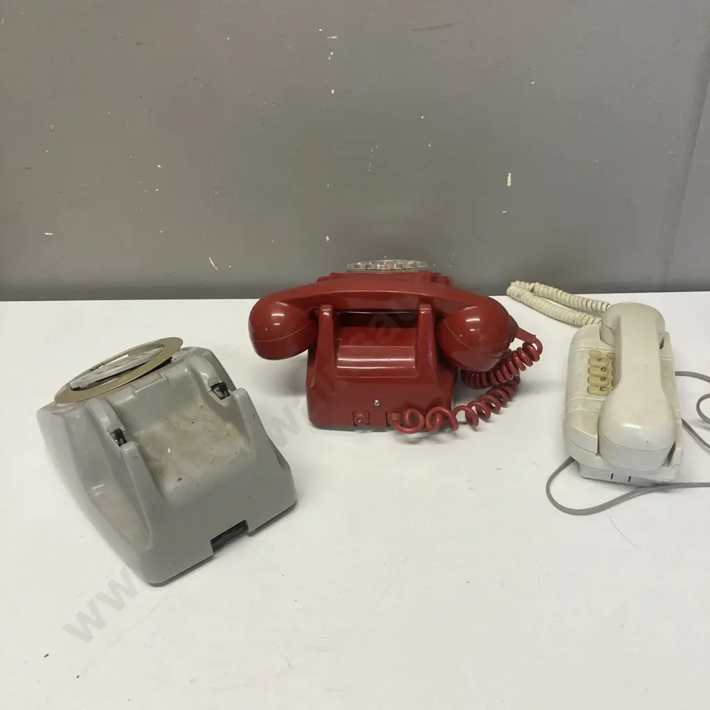 GPO 746 Rotary Corded Phone - Red, GEC (England) 706 Phone - Grey & Custom Wall Phone (As Found Condition) Image 1++