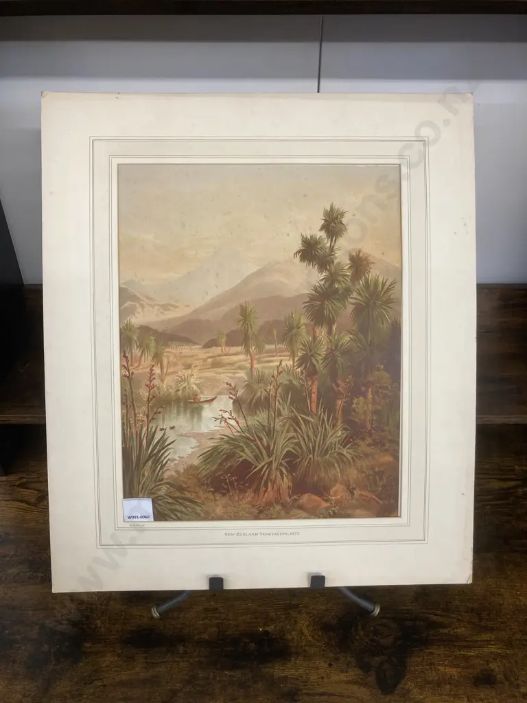 John Gully Print Quiet reach of the Motueka River with Table Mountain in background, on west side of Blind Bay 54 x 46cm Image 1++