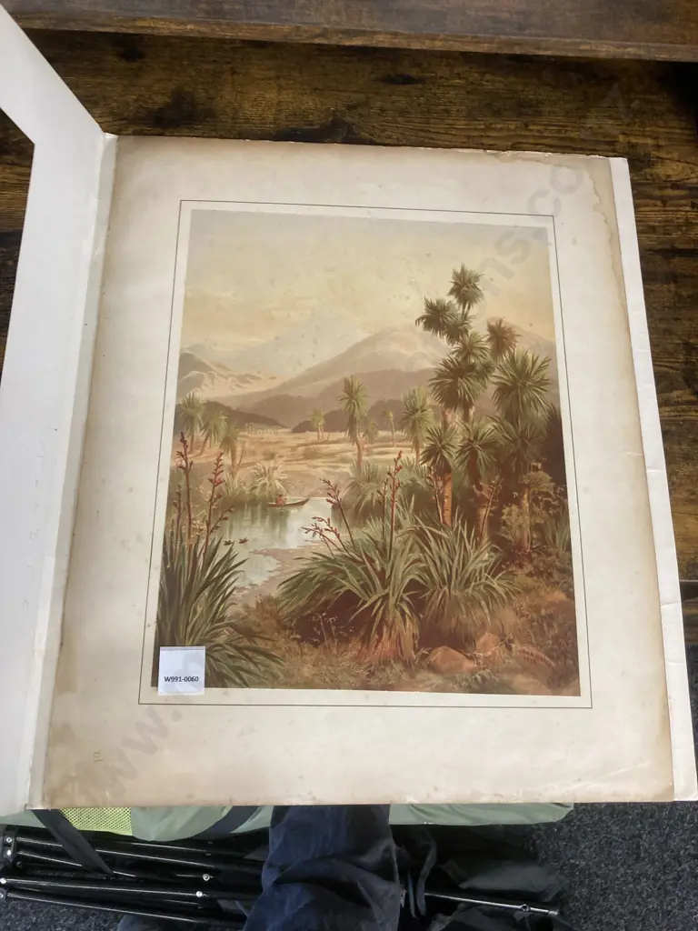 John Gully Print Quiet reach of the Motueka River with Table Mountain in background, on west side of Blind Bay 54 x 46cm Image 1++