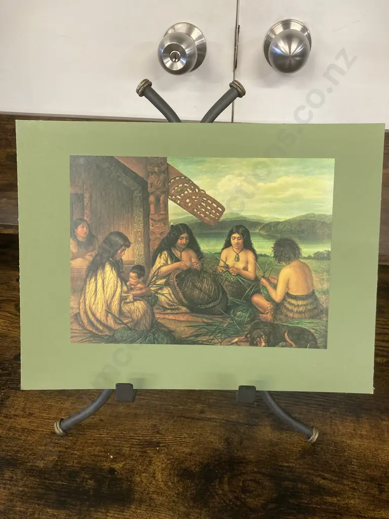 Gottfried Lindauer Print ‘Maoris Plaiting Flax Baskets’ 1903. 25 x 33cm Image 1++