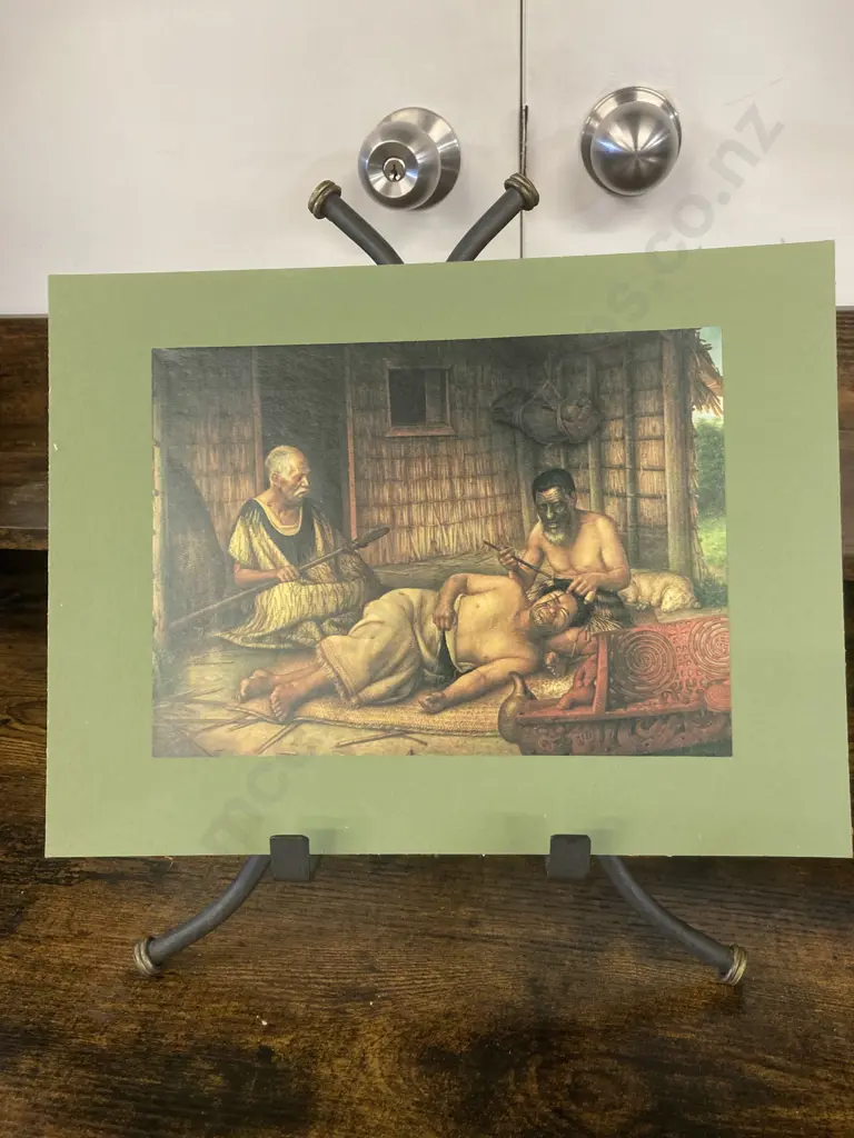 Gottfried Lindauer Print ‘Tohunga ta Moko At Work’ 1915. 25 x 33cm Image 1++