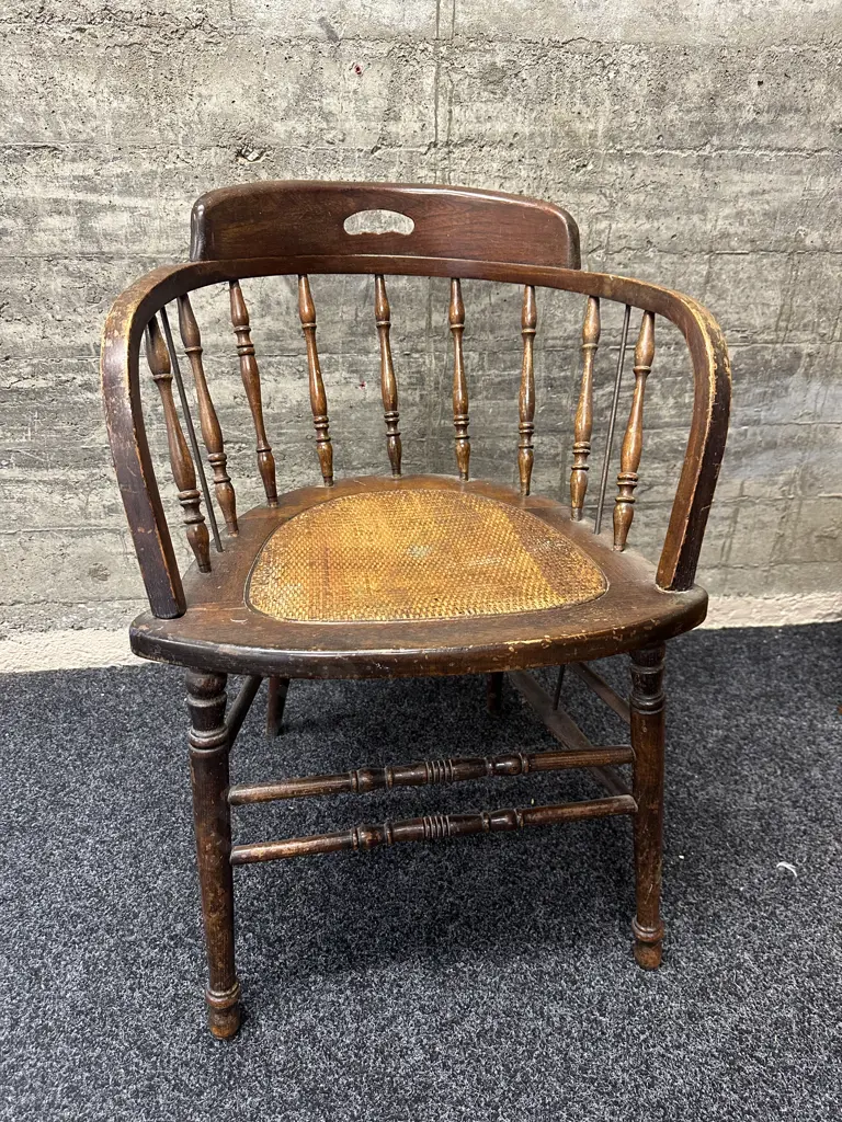 Antique Captains Chair With Cane Seat, Spindle Back Image 1++