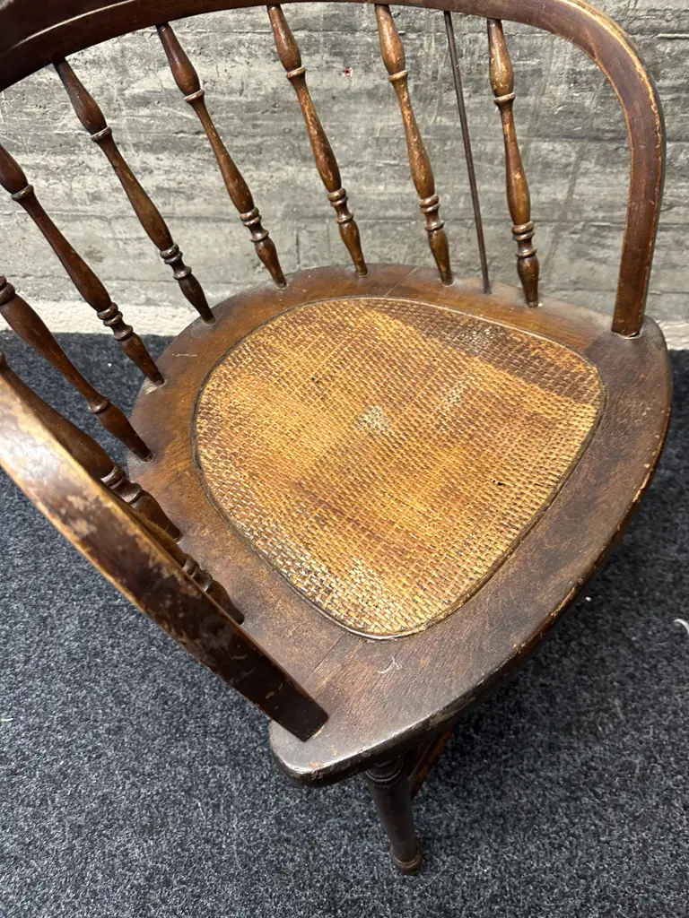Antique Captains Chair With Cane Seat, Spindle Back Image 1++