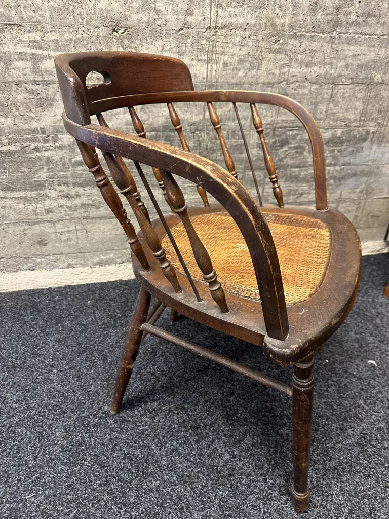 Antique Captains Chair With Cane Seat, Spindle Back Image 1++
