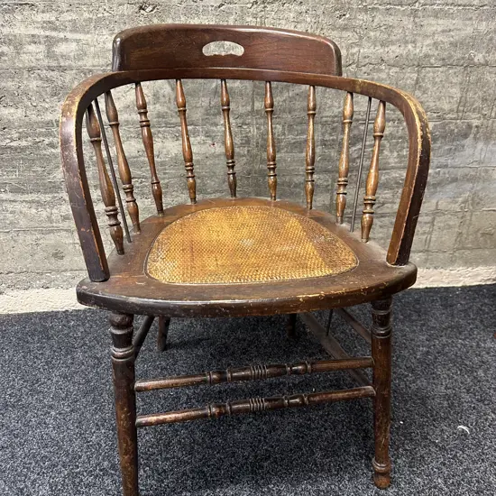 Antique Captains Chair With Cane Seat, Spindle Back