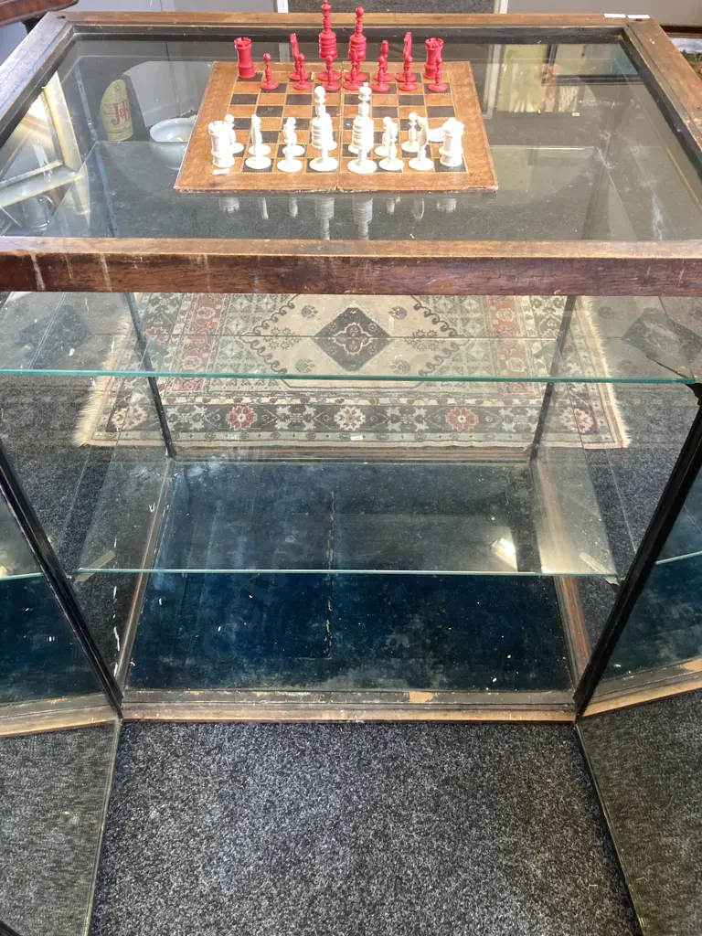Victorian Antique Glazed Jewellers Display Case, Carved Wooden Supports. H100 W68 D94cm Image 1++
