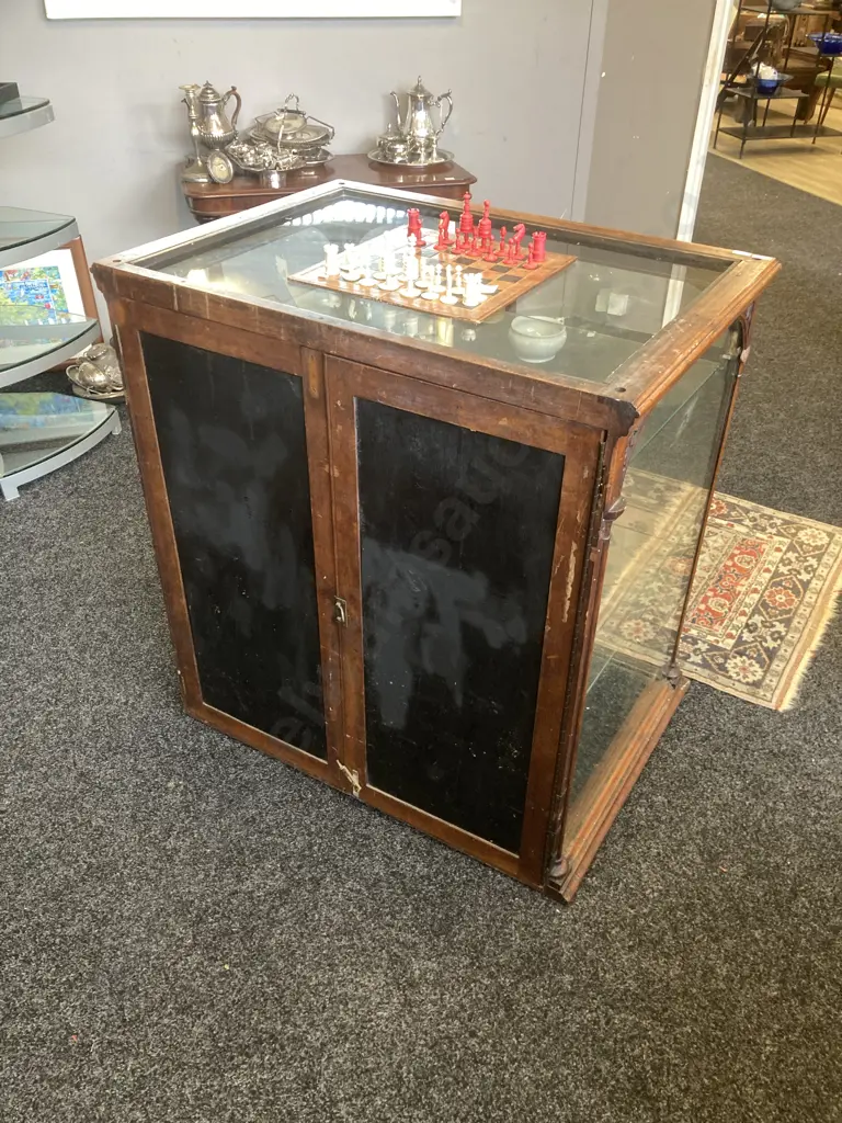 Victorian Antique Glazed Jewellers Display Case, Carved Wooden Supports. H100 W68 D94cm Image 1++
