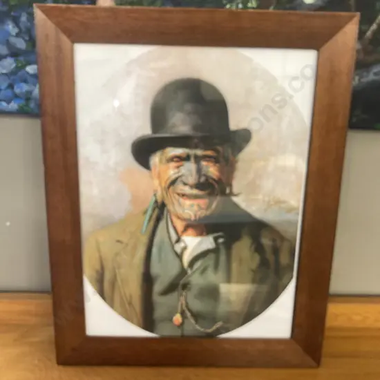 Wood Framed Artwork Te Aho o Te Rangi Wharepu - Ngati Mahuta. 48 x 38cm