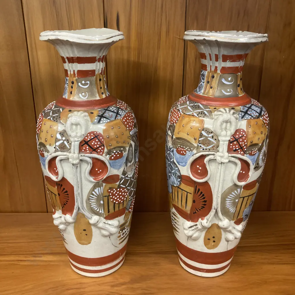 Pair of Signed Japanese Antique Satsuma Vases. H31cm Image 1++