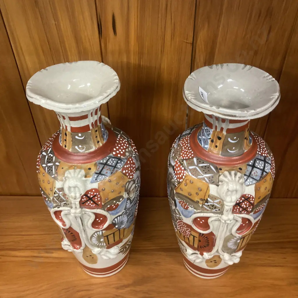 Pair of Signed Japanese Antique Satsuma Vases. H31cm Image 1++