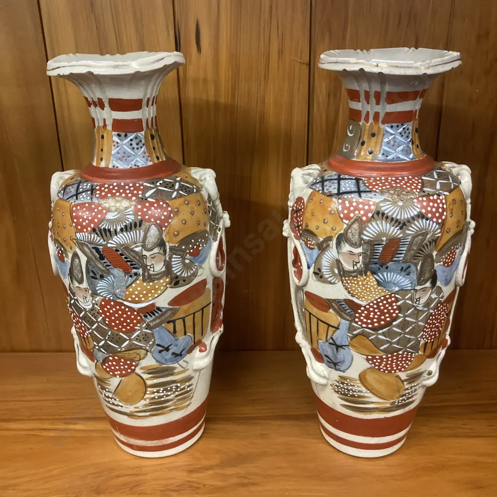 Pair of Signed Japanese Antique Satsuma Vases. H31cm Image 1++