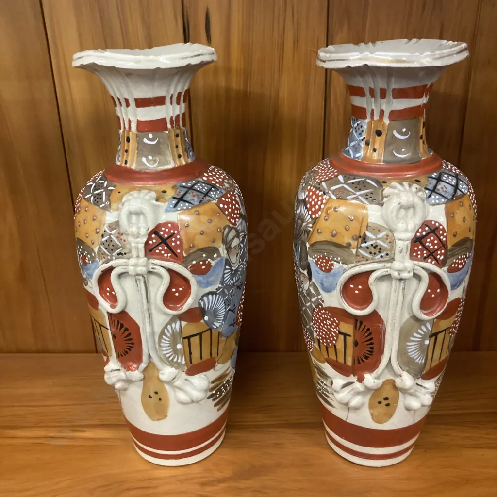 Pair of Signed Japanese Antique Satsuma Vases. H31cm Image 1++