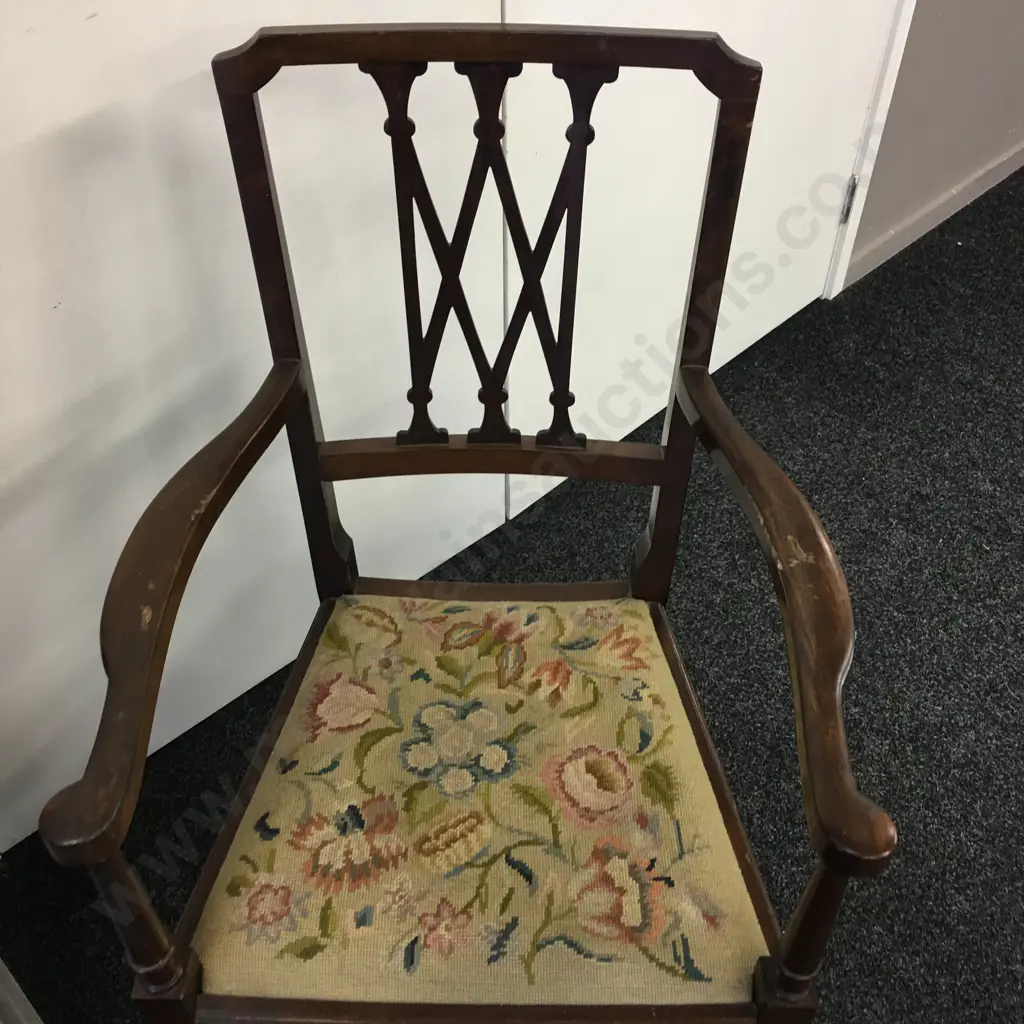 Antique Sheraton Style Armchair Tapestry Upholstery Image 1++