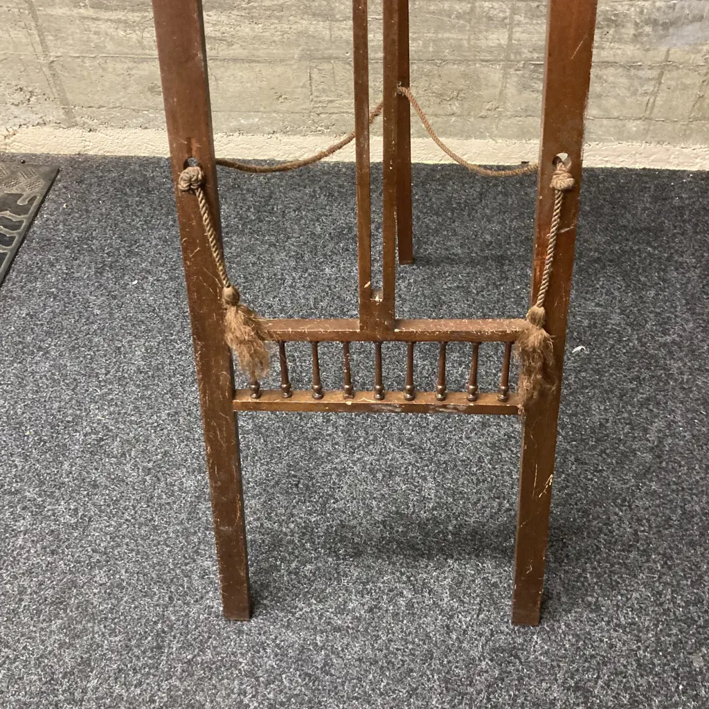 Antique Victorian Oak Painters Display Easel. c.1900, Brass Fittings, Adjustable Shelf Slider. H187cm (As Found) Image 1++