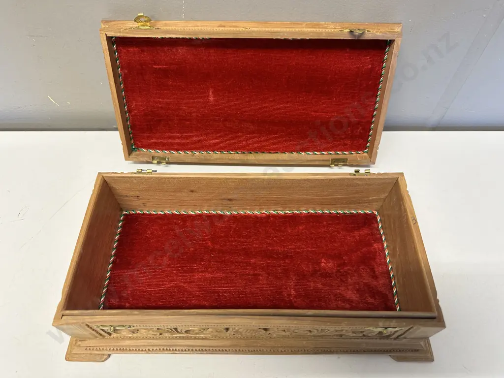 Vintage Carved Wood Box, Peacocke Detail (Hinge As Found). H90 W32 D17cm Image 1++