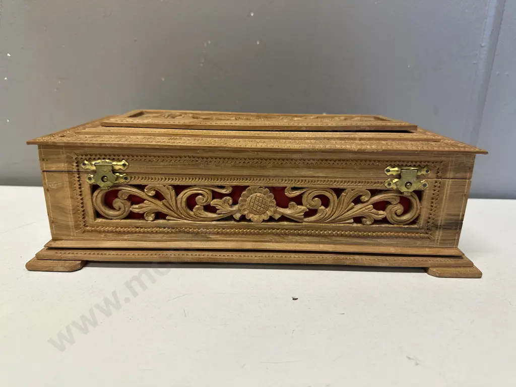 Vintage Carved Wood Box, Peacocke Detail (Hinge As Found). H90 W32 D17cm Image 1++
