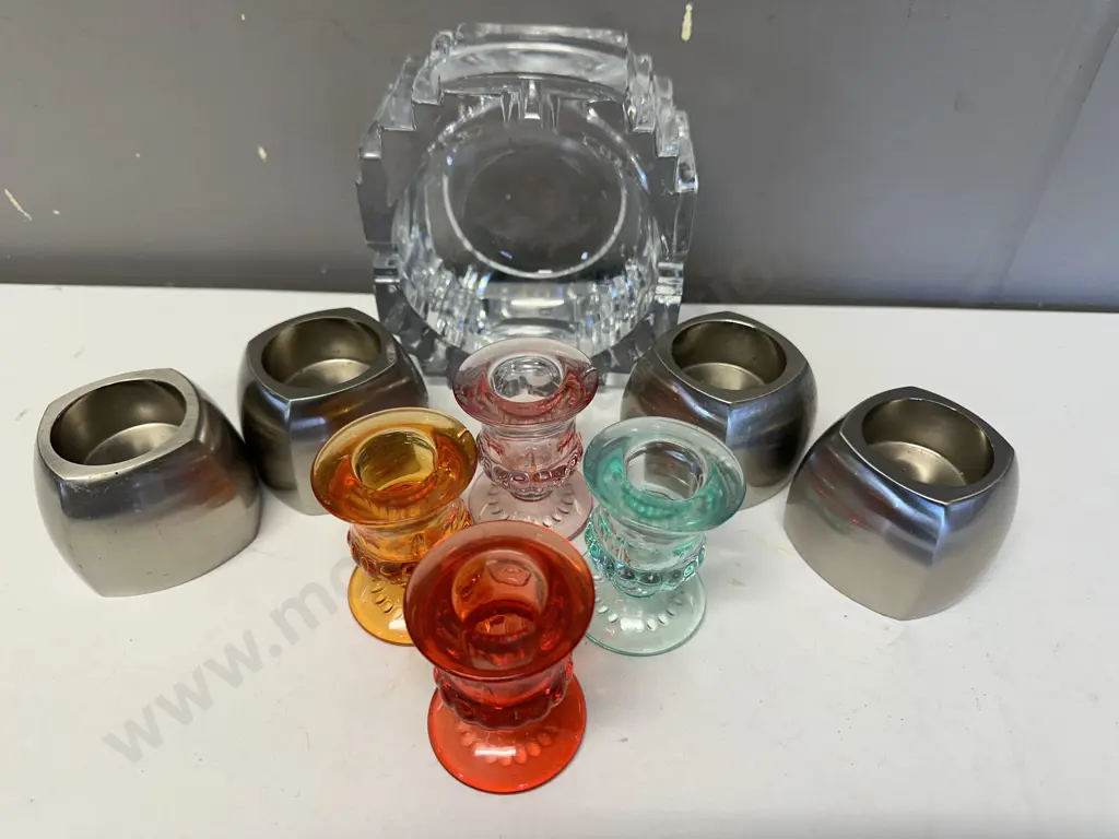 Selection of Candle Holders & Heavy Glass Ashtray Image 1++