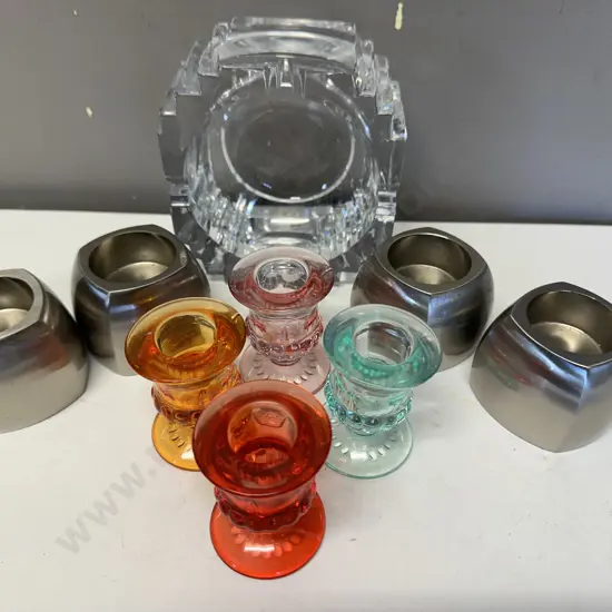 Selection of Candle Holders & Heavy Glass Ashtray