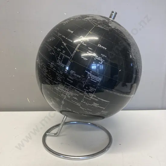 Art Deco Black & Silver Rotating 9" Geographical Globe On Stand