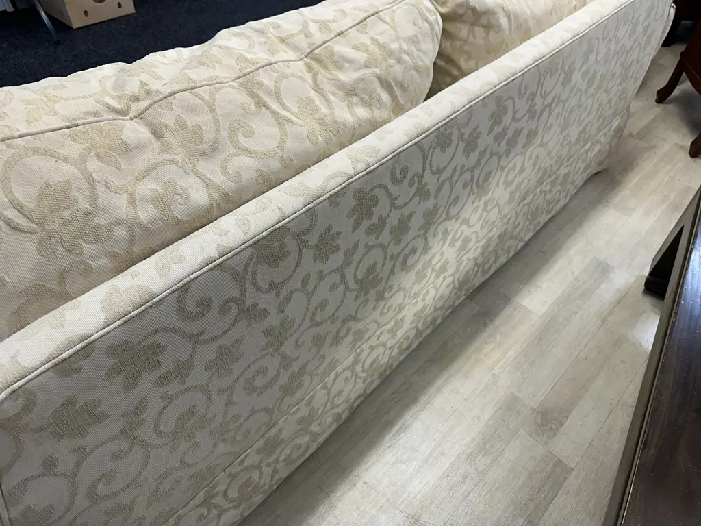 Cream Brocade 2 Seater Sofa, Rolled Arms. L220cm Image 1++
