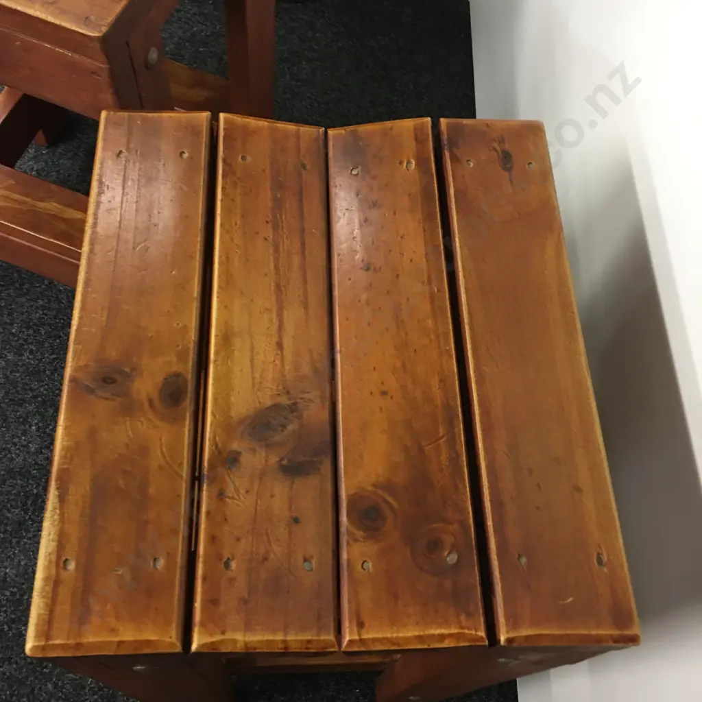 Pair Of Willow Creek Wooden Slatted Shaped Seats H66cm. Image 1++