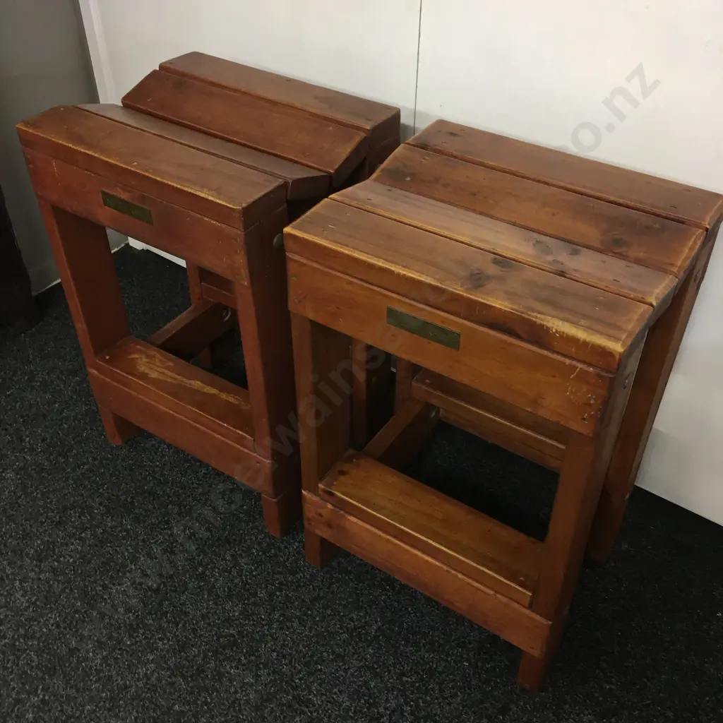 Pair Of Willow Creek Wooden Slatted Shaped Seats H66cm. Image 1++