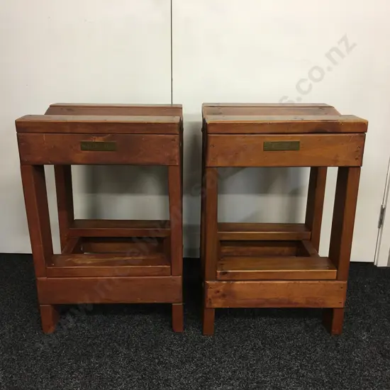 Pair Of Willow Creek Wooden Slatted Shaped Seats H66cm.