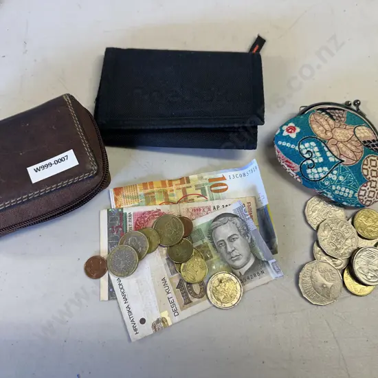 Coin Purse, 2 x Wallets & Assorted Notes & Coins