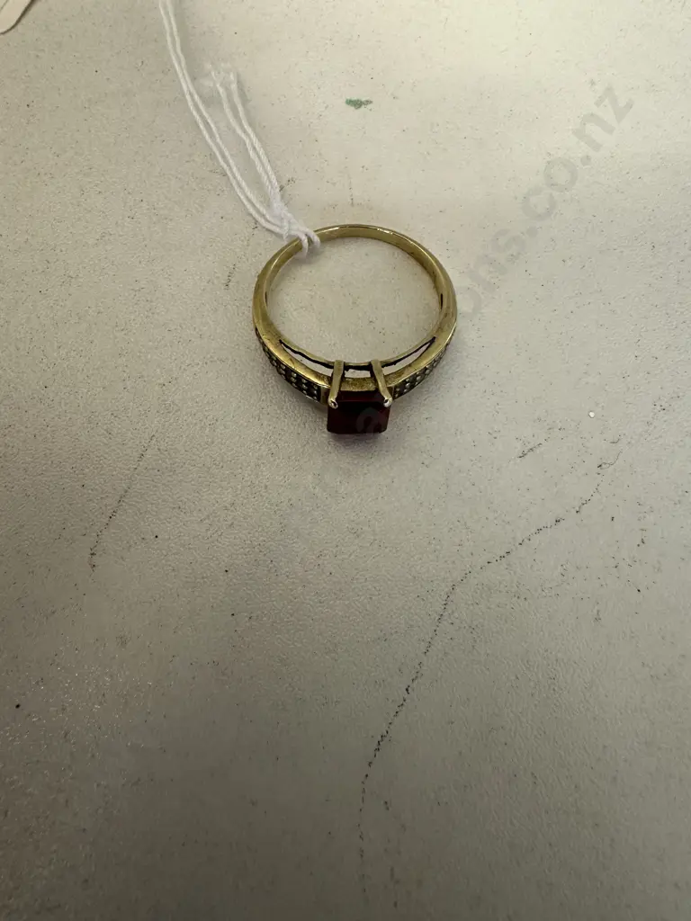 Gold Ring With Ruby & Diamonds Stamped 9K Image 1++