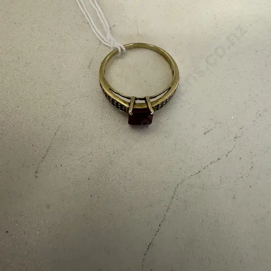 Gold Ring With Ruby & Diamonds Stamped 9K