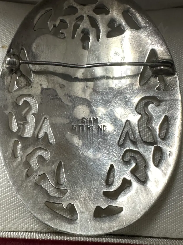 Art Deco Siam 925 Sterling Silver & Enamel Brooch Image 1++
