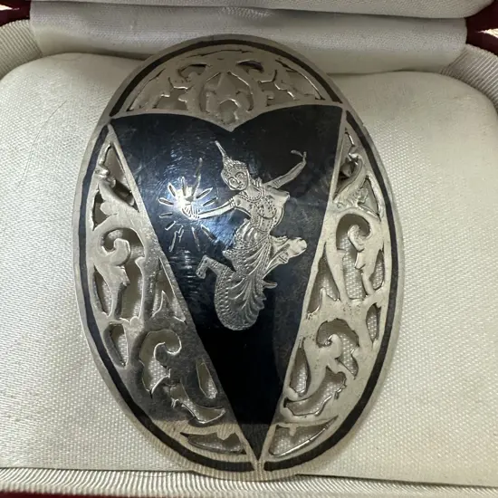 Art Deco Siam 925 Sterling Silver & Enamel Brooch