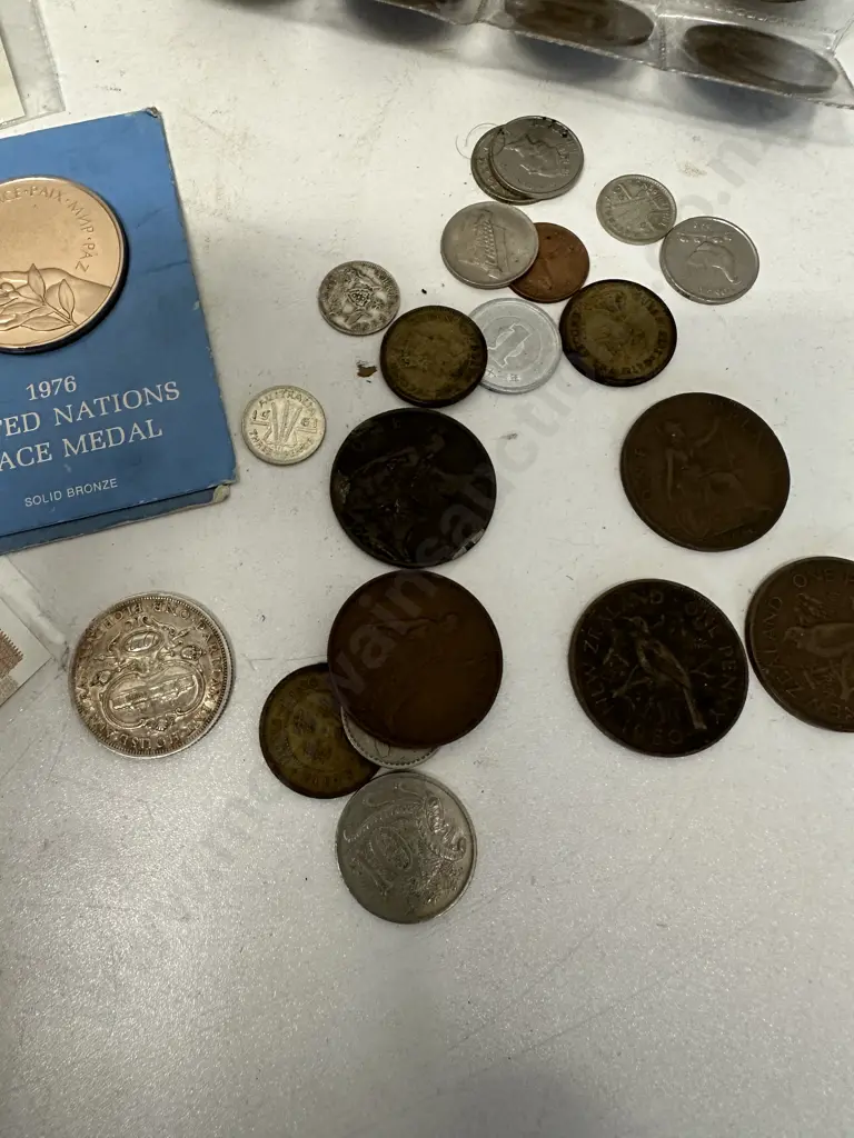 Selection of Notes & Coins Including Australian Florin Etc Image 1++