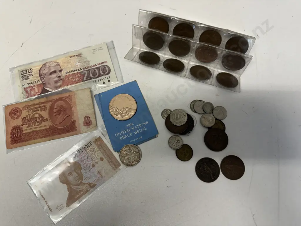 Selection of Notes & Coins Including Australian Florin Etc Image 1++