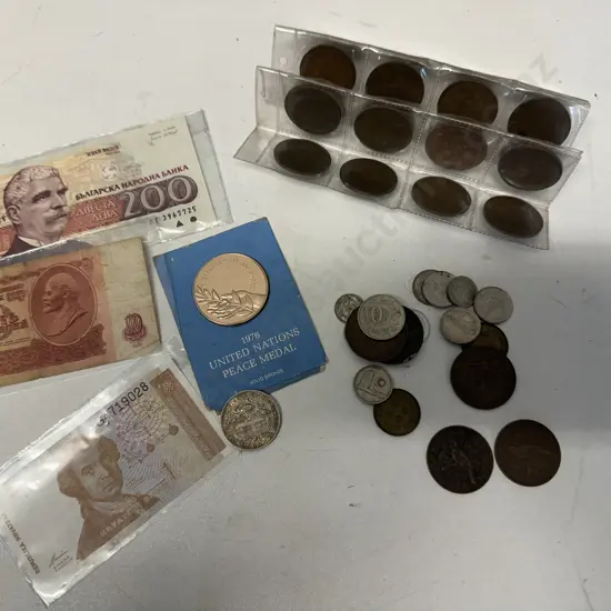 Selection of Notes & Coins Including Australian Florin Etc