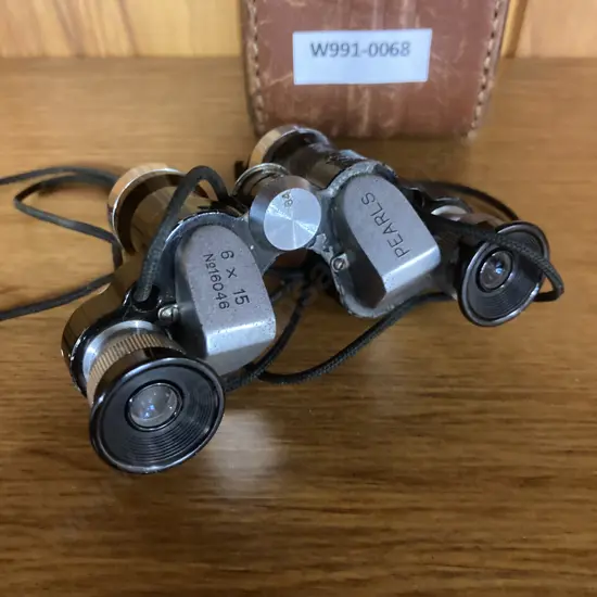 Vintage Pearls 6 x 15 Mini Binoculars No.16046 With Leather Case Stamped Made In Occupied Japan