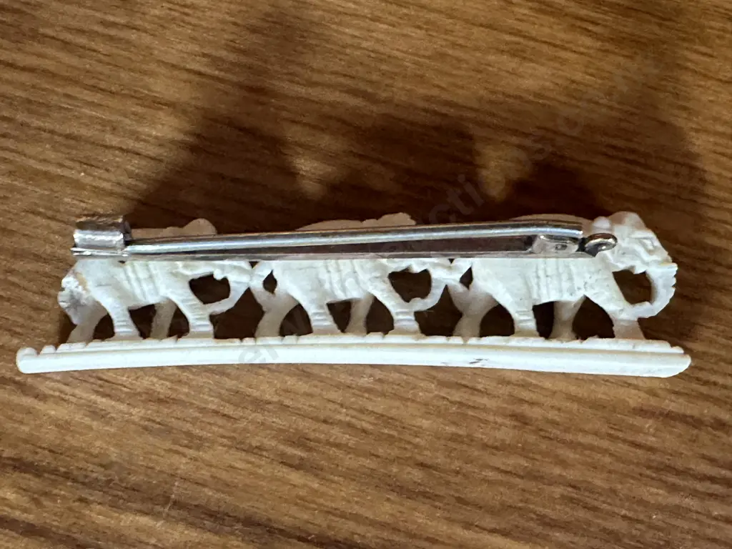 Vintage Carved Ivory Elephant Bridge Brooch Image 1++