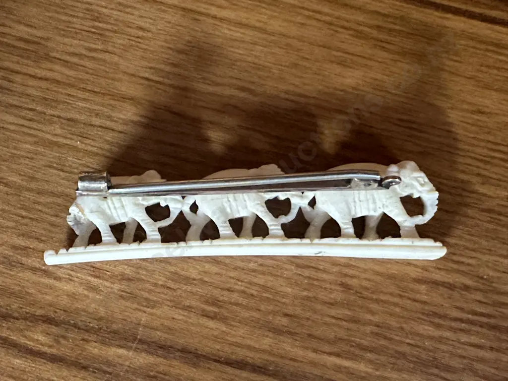 Vintage Carved Ivory Elephant Bridge Brooch Image 1++