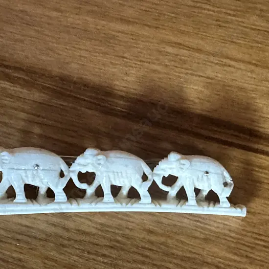 Vintage Carved Ivory Elephant Bridge Brooch