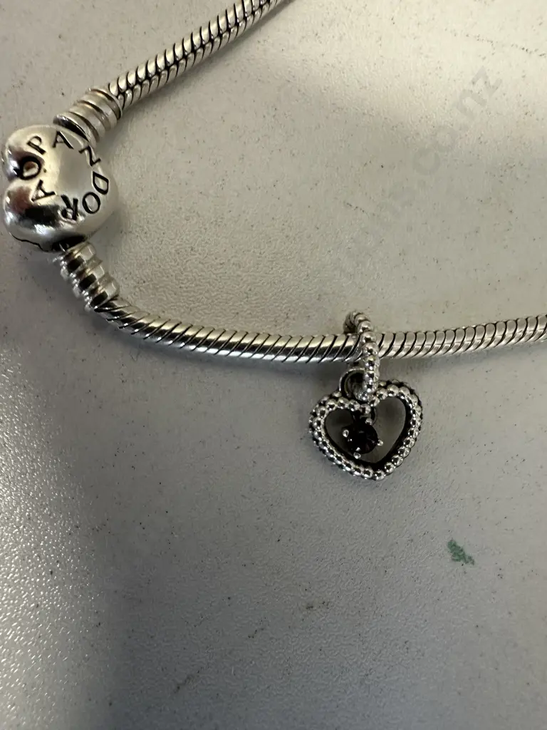 Pandora Charm Bracelet With a July Passionate Red Heart Hanging Charm Image 1++