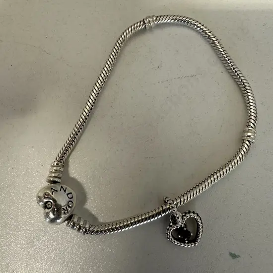 Pandora Charm Bracelet With a July Passionate Red Heart Hanging Charm