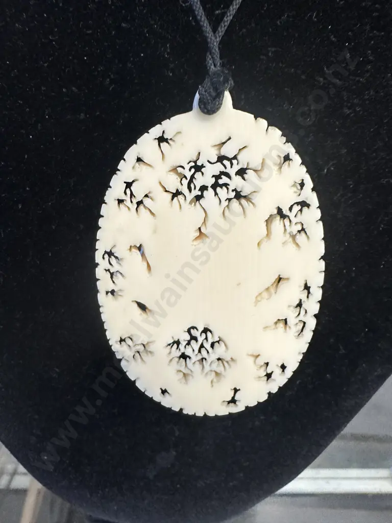 Chrysanthemum Carved Ivory Pendant With Bead Toggle Image 1++
