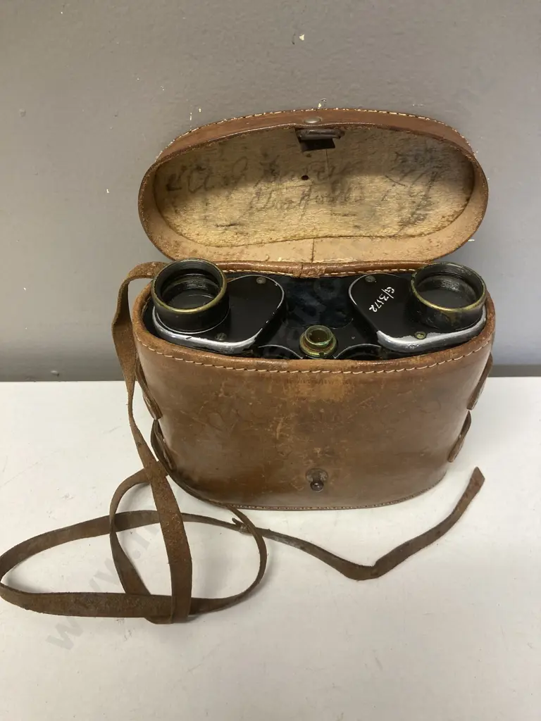 Antique French Conqueror Binoculars G/3172 In Leather Case With Matching Numbers Image 1++