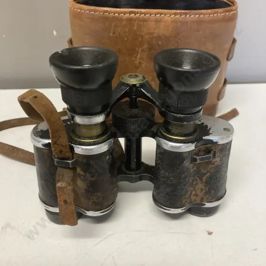 Antique French Conqueror Binoculars G/3172 In Leather Case With Matching Numbers