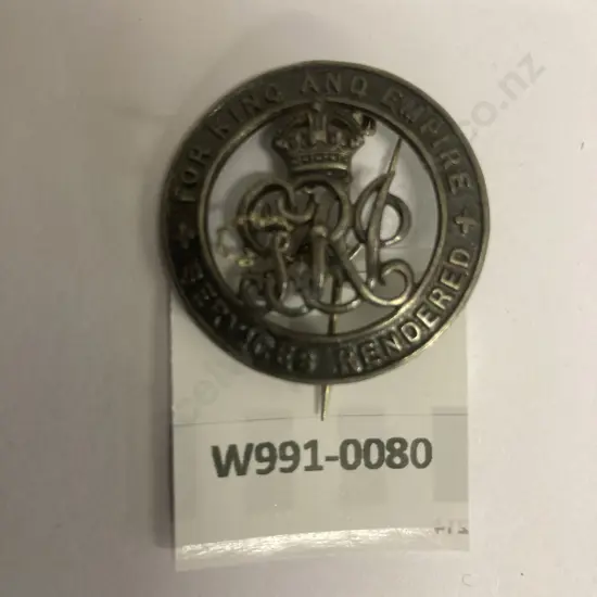 WW1 For King And Empire Services Rendered Military Badge