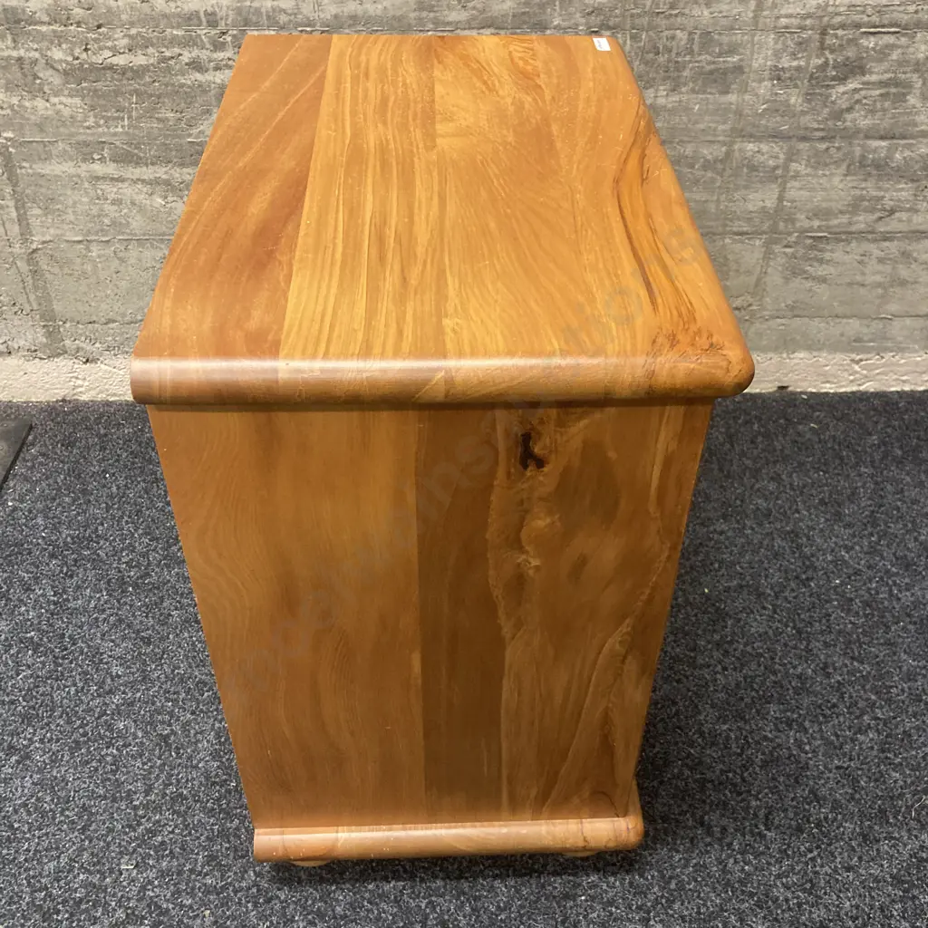 Heavy Rimu 3 Drawer Bedside Cabinet, Knob Handles & Bun Feet. H61 W54 D36cm Image 1++