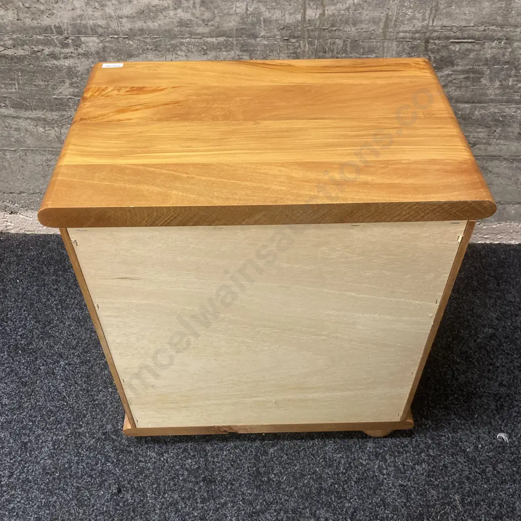 Heavy Rimu 3 Drawer Bedside Cabinet, Knob Handles & Bun Feet. H61 W54 D36cm Image 1++